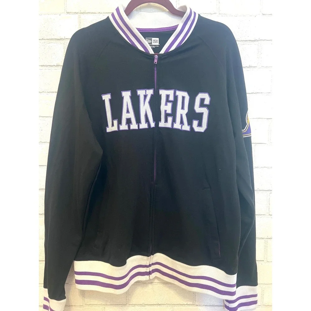 New Era Los Angeles Lakers Track Jacket Black‎ Purple Full Zip Varsity Mens L